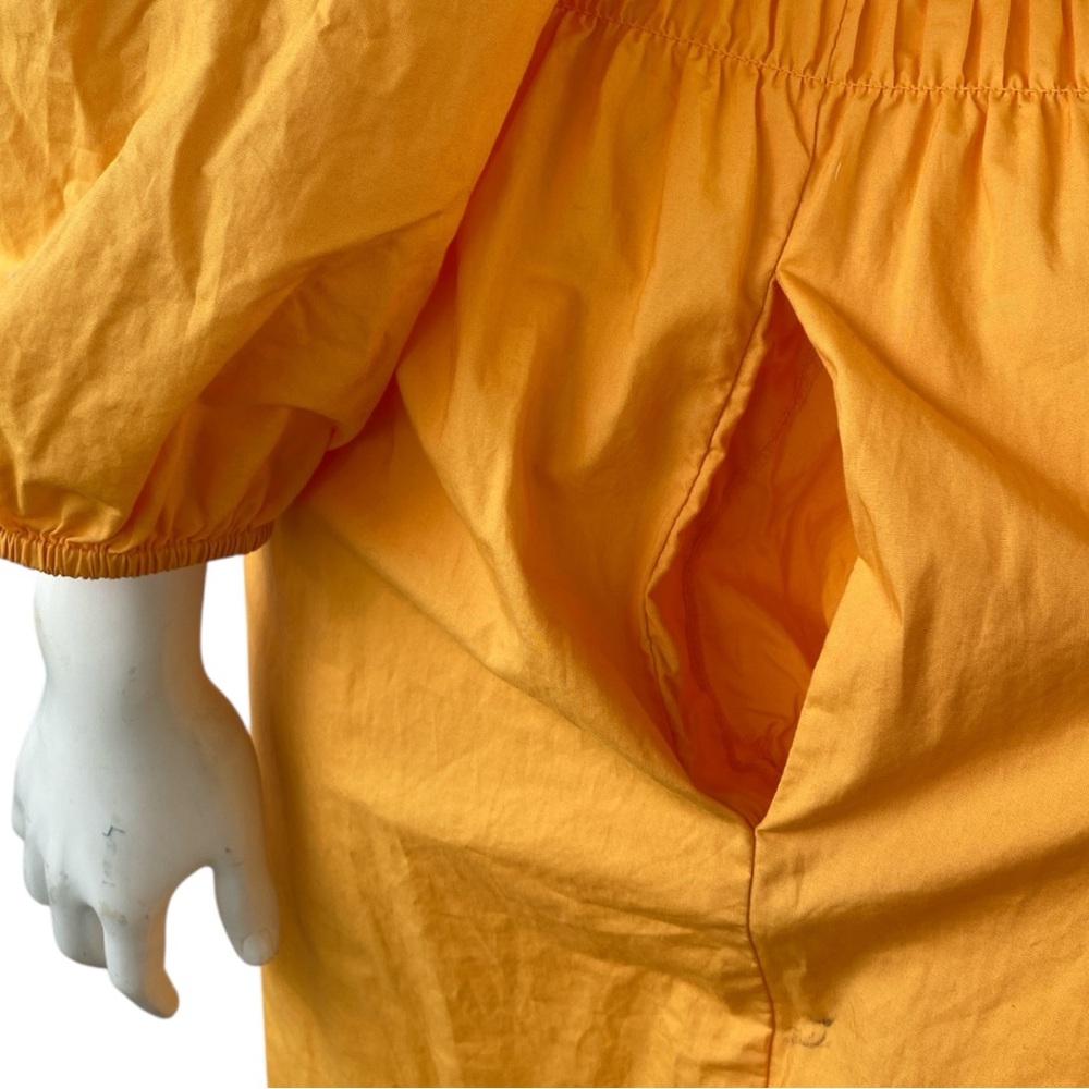 TALBOTS Smocked Poplin Yellow A-Line Midi Dress Split Neckline 3/4 Sleeve Sz 10 - Picture 13 of 16